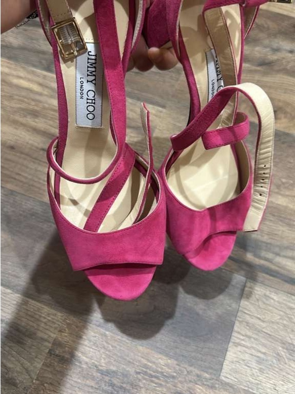 Jimmy Choo Fuchsia Suede Strappy Block Heel Sandals